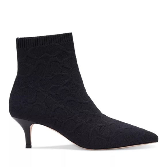 Coach Jade Knit Sock Pull On Pointed Toe Ankle Booties Black Monogram - Picture 1 of 10